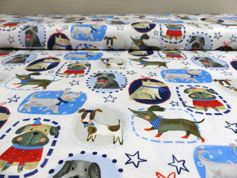 Preview: Patchworkstoff mit Hunden und Zicklein